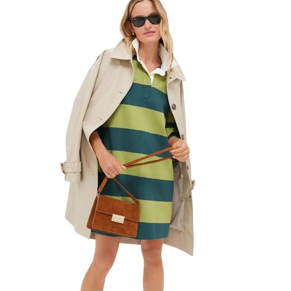 Tuckernuck Olive Green and Teal Striped Long-Sleeve Polo Dress